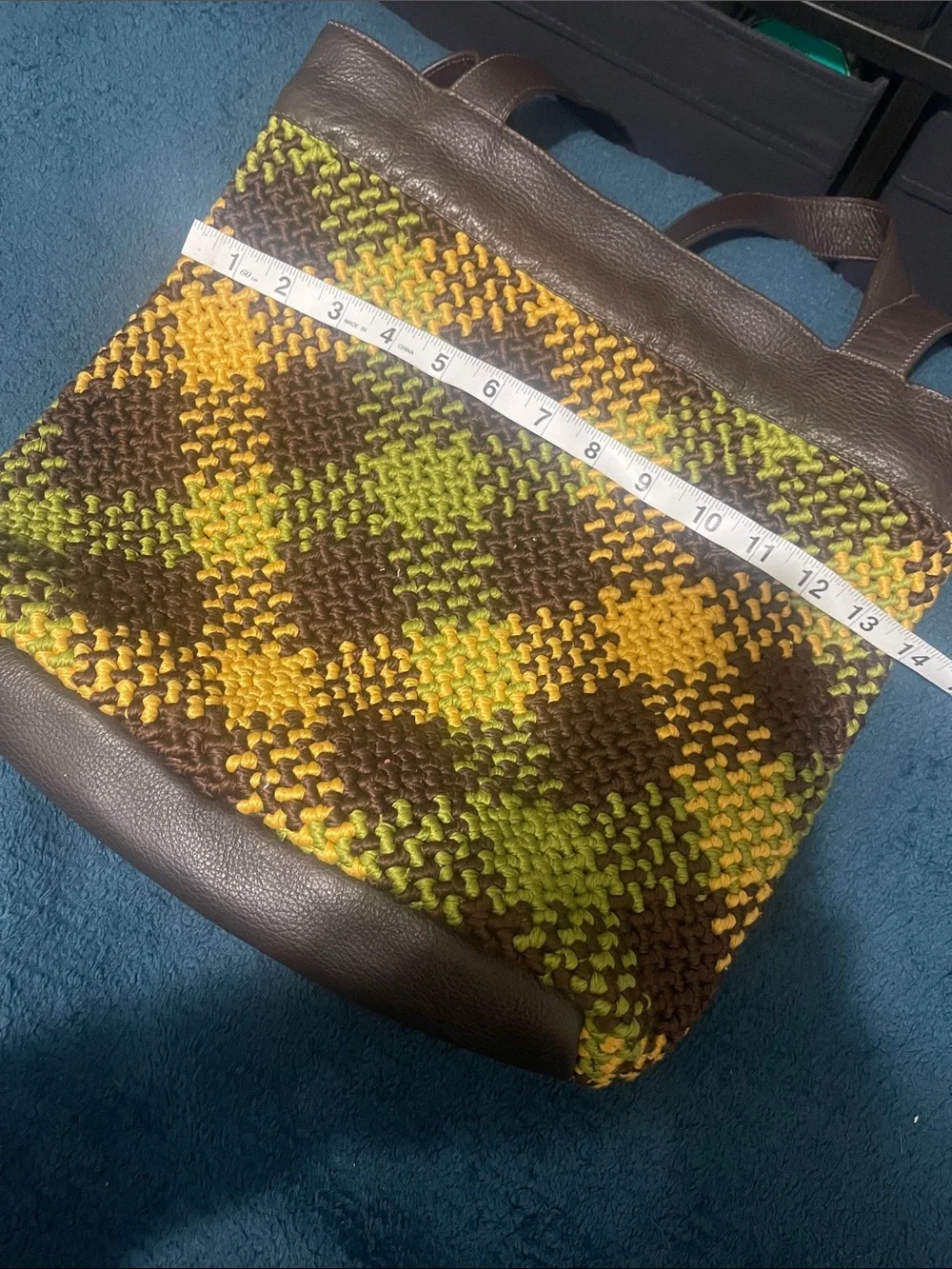 Woven Mosaic Tote Bag in Yellow, Green & Brown
